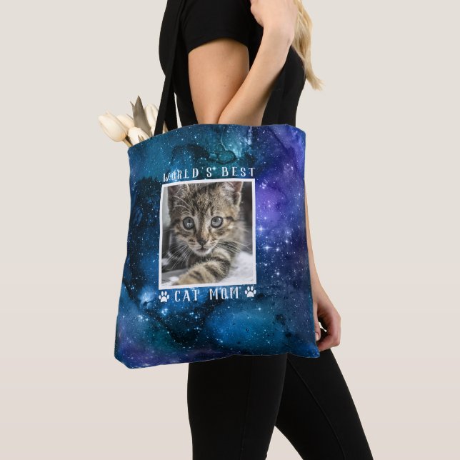 World's Best Cat Mom Paw Prints Photo Frame Space Tote Bag (Close Up)
