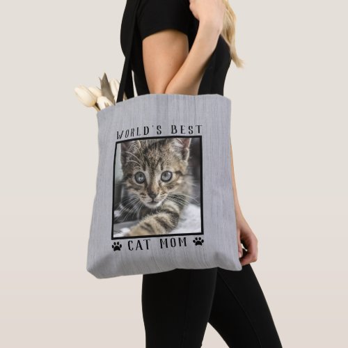Worlds Best Cat Mom Paw Prints Photo Rustic Tote Bag