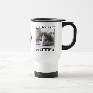 World's Best Cat Mom Paw Prints w/ Name Pet Photo Travel Mug