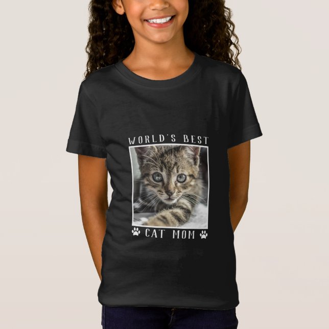 World's Best Cat Mom Pet Photo Paw Prints T-Shirt (Front)
