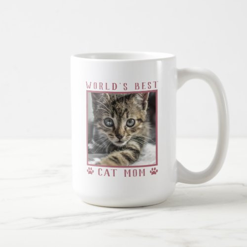 Worlds Best Cat Mom Pet Photo Pink Paw Prints Coffee Mug