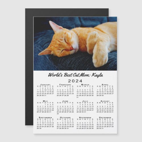 Worlds Best Cat Mom Photo 2024 Calendar Magnet