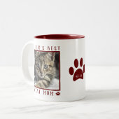 World's Best Cat Mom Photo Name Paw Prints Maroon Two-Tone Coffee Mug (Front Left)