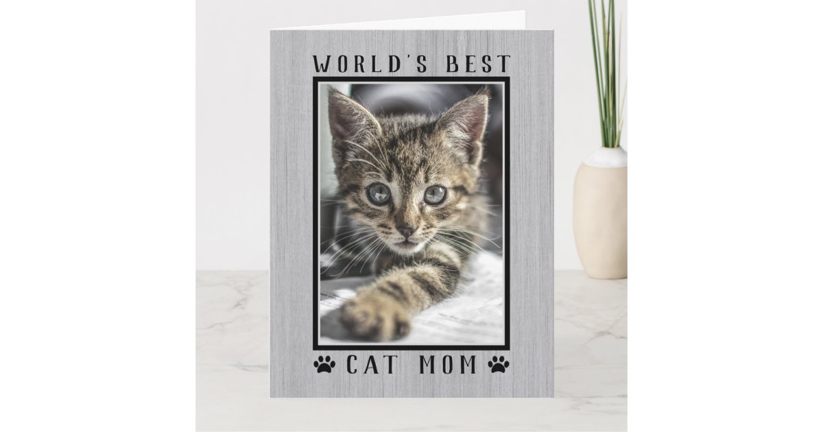 World's Best Cat Mom Photo Rustic Happy Birthday Card | Zazzle