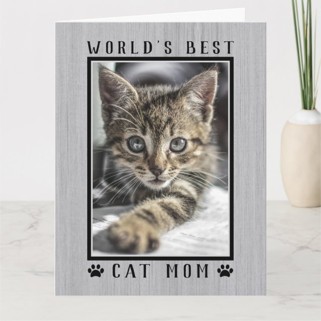 World's Best Cat Mom Photo Rustic Happy Birthday Card (Front)