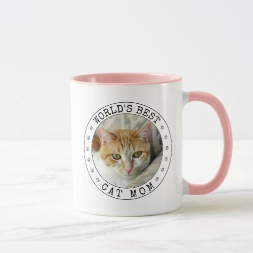 Worlds Best Cat Mom Photo Template Paw Print Cute Mug