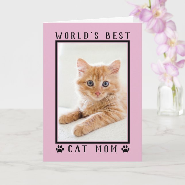 World's Best Cat Mom Pink Mother's Day Photo Card (Orchid)