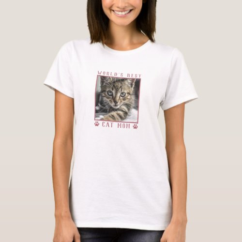 Worlds Best Cat Mom Pink Paw Prints Pet Photo T_Shirt