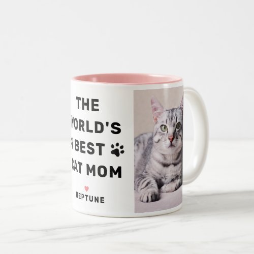 Worlds Best Cat Mom Pink Two Photo Pet Lover Two_Tone Coffee Mug