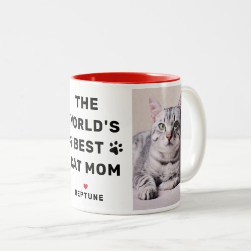 Worlds Best Cat Mom Red Two Photo Pet Lover Two_Tone Coffee Mug