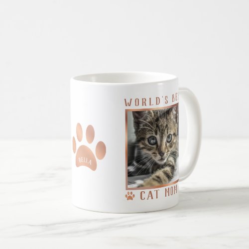 Worlds Best Cat Mom Rose Gold Foil Paws Photo Coffee Mug