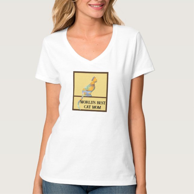 Worlds Best Cat Mom Sitting Pet Kitty  T-Shirt (Front)