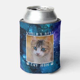 World's Best Cat Mom Space Paw Prints Photo Can Cooler