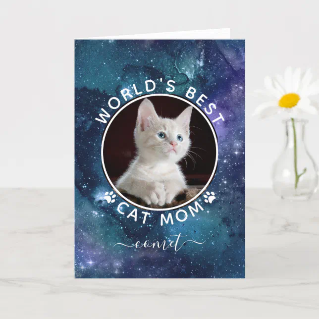 World's Best Cat Mom Space Photo Custom Birthday Card | Zazzle