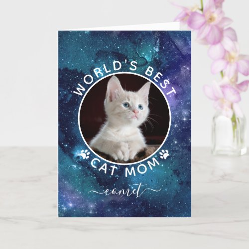 Worlds Best Cat Mom Space Photo Mothers Day Card