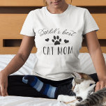 World's Best Cat Mom T-Shirt<br><div class="desc">We're with you: furbabies totally count as kids. Celebrate your kitty mommyhood with our super cute "World's Best Cat Mom" tee featuring black typography and a paw print illustration surrounded by tiny hearts.</div>