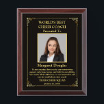 World's Best Cheer Coach Photo | Gold & Black Award Plaque<br><div class="desc">What a fantastic idea! A customized Coach Award plaque with a team photo and personalized text would make a truly unique and meaningful gift for the cheerleader coach. You can design the plaque with a personalized message, the coach's name, and the team's name, and add a photo of the team...</div>
