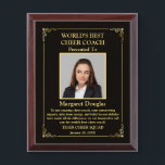 World's Best Cheer Coach Photo | Gold & Black Award Plaque<br><div class="desc">What a fantastic idea! A customized Coach Award plaque with a team photo and personalized text would make a truly unique and meaningful gift for the cheerleader coach. You can design the plaque with a personalized message, the coach's name, and the team's name, and add a photo of the team...</div>