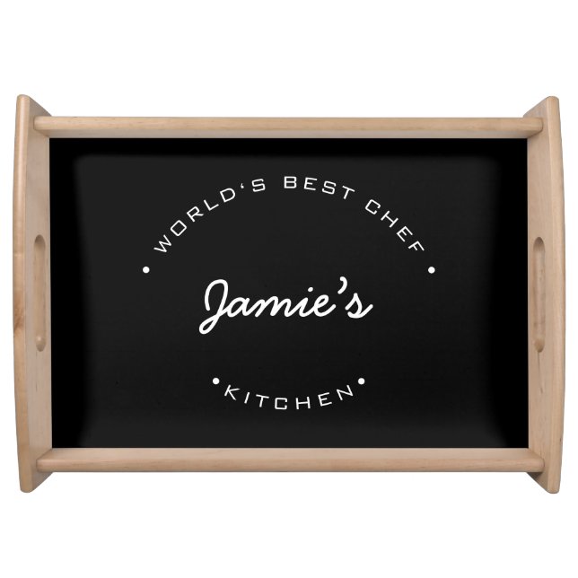 World's best Chef Black White Simple Personalized Serving Tray (Front)