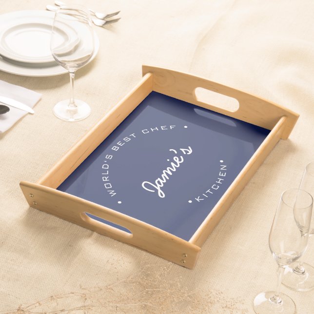 World's best Chef Blue White Simple Personalized Serving Tray (Front)