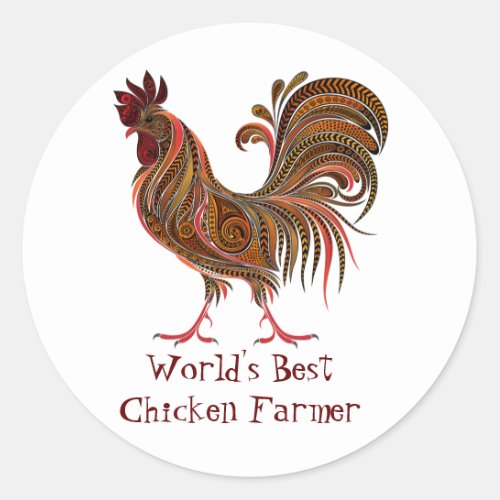 Worlds Best Chicken Farmer Fun Quote Rooster Farm Classic Round Sticker