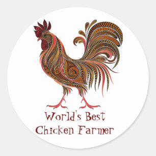 World's Best Chicken Farmer Fun Quote Rooster Farm Classic Round Sticker