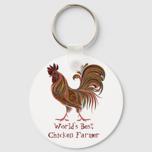 World's Best Chicken Farmer Fun Quote Rooster Farm Keychain