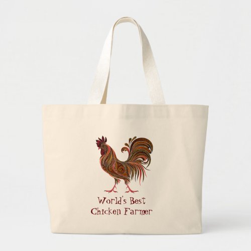 Worlds Best Chicken Farmer Fun Quote Rooster Farm Large Tote Bag