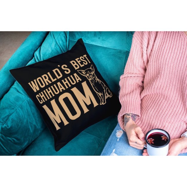 World's Best Chihuahua Mom Black Throw Pillow (Creator Uploaded)