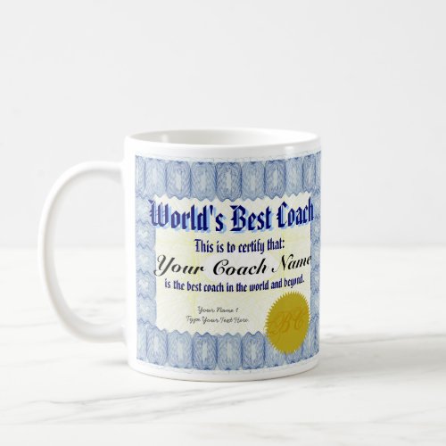 Worlds Best Coach Certificate Mug