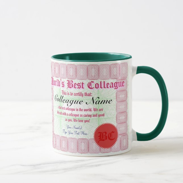 World's Best Colleague Certificate Award Mug (Right)