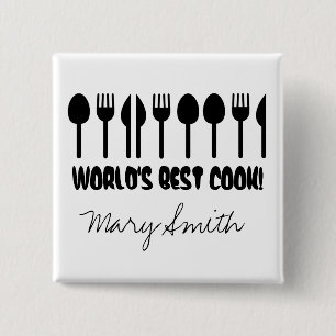 World's Best Cook Custom Name Black Pinback Button