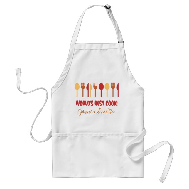 World's Best Cook Custom Name Red Orange Adult Apron (Front)