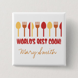 World's Best Cook Custom Name Red Orange Button