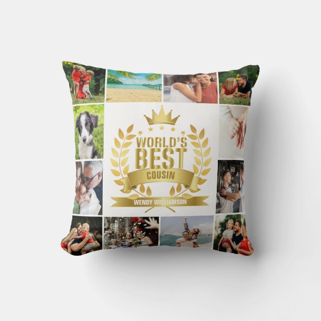 World's Best Cousin 12 Photo Collage Throw Pillow (Front)