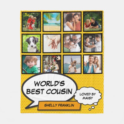 Worlds Best Cousin 12 Photo Comic Retro Fun Fleece Blanket