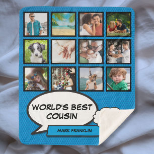 Worlds Best Cousin Cool Fun Comic Photo Collage Sherpa Blanket