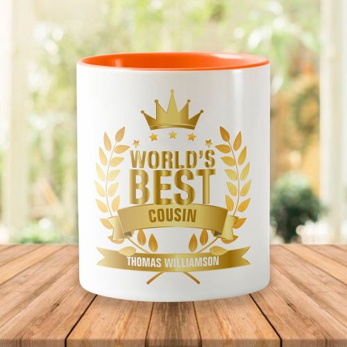 Worlds Best Cousin Fun Gold Two_Tone Coffee Mug