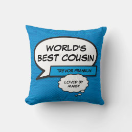 World&#39;s Best Cousin Fun Modern Comic Cool Blue Throw Pillow