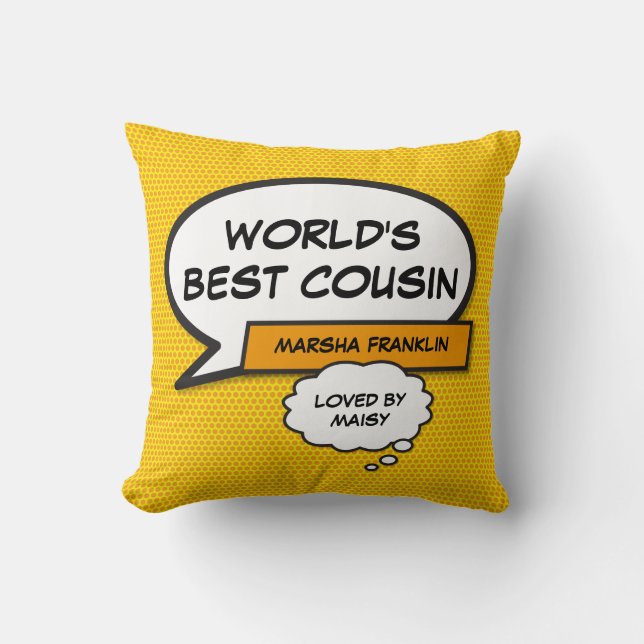 World's Best Cousin Fun Modern Cool Comic Throw Pillow (Front)