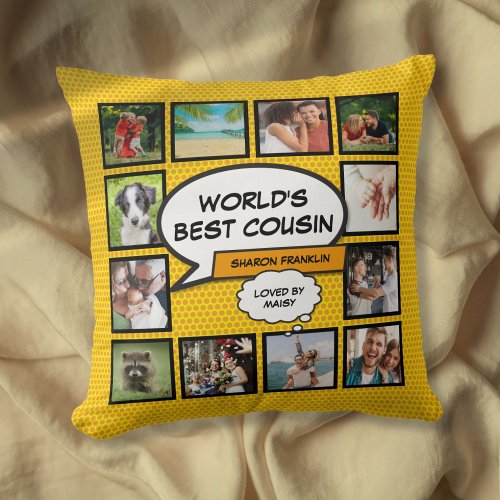 Worlds Best Cousin Photo Collage Modern Fun Throw Pillow