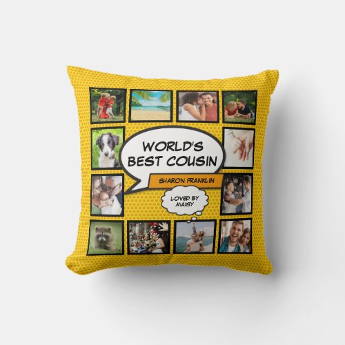 Worlds Best Cousin Photo Collage Modern Fun Throw Pillow