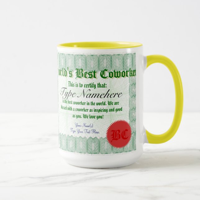 World's Best Coworker Certificate Award Mug (Right)