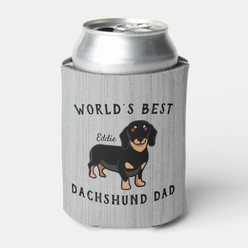 Worlds Best Dachshund Dad Custom Dog Name Rustic Can Cooler