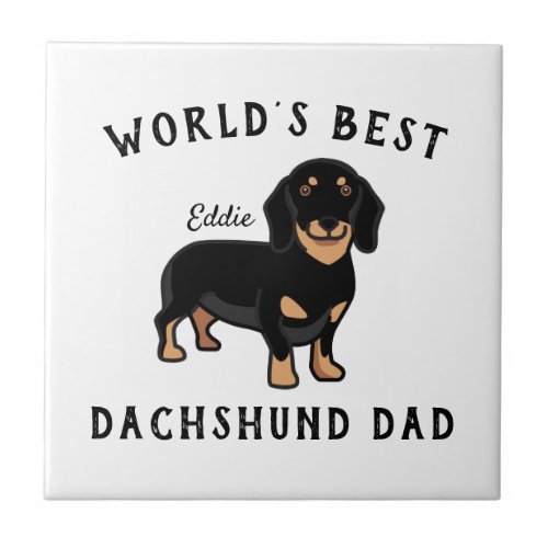Worlds Best Dachshund Dad Personalized Dog Name Ceramic Tile