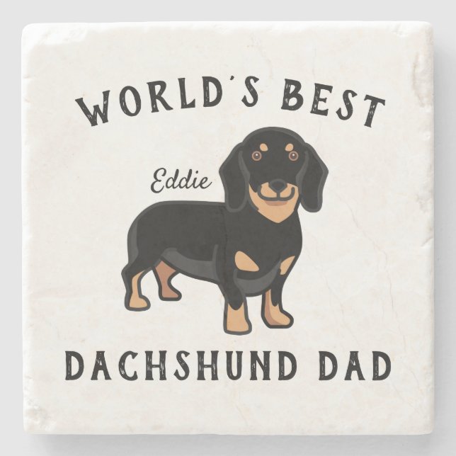 World's Best Dachshund Dad Personalized Dog Name Stone Coaster (Front)
