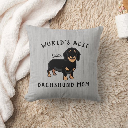Worlds Best Dachshund Mom Custom Dog Name Rustic Throw Pillow