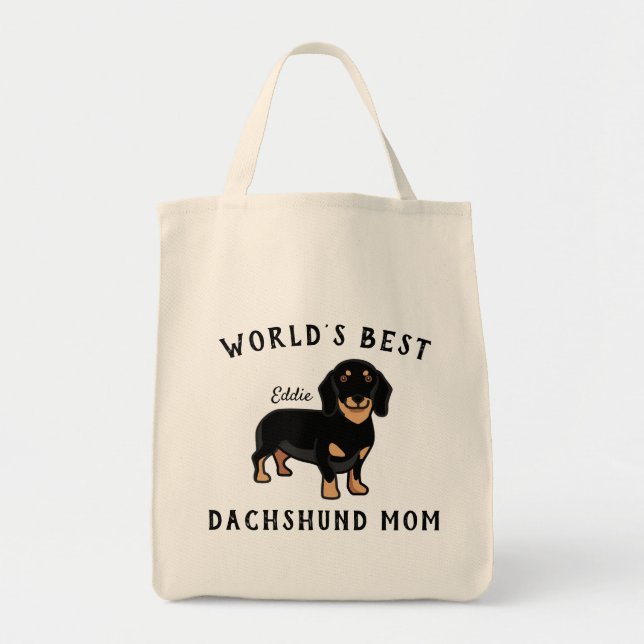 World's Best Dachshund Mom Personalized Dog Name Tote Bag (Front)