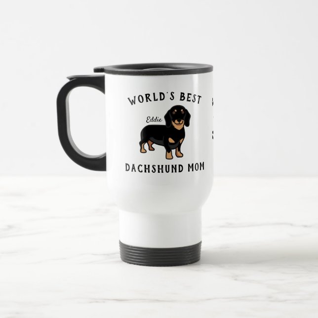 World's Best Dachshund Mom Personalized Dog Name Travel Mug (Left)