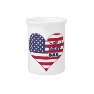 World's Best Dad American Flag Heart Beverage Pitcher